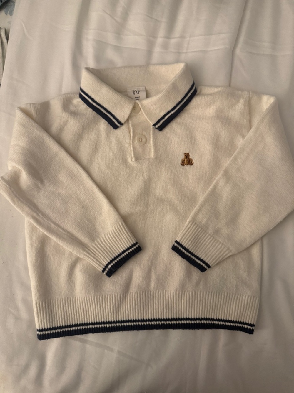 GAP Cream Polo Sweater with Navy Trim